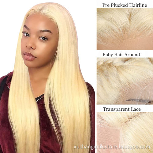 Uniky Bone Straight Double Drawn 613 Blonde Color Raw Virgin Cuticle Aligned 100% Human Hair Lace Front Wigs